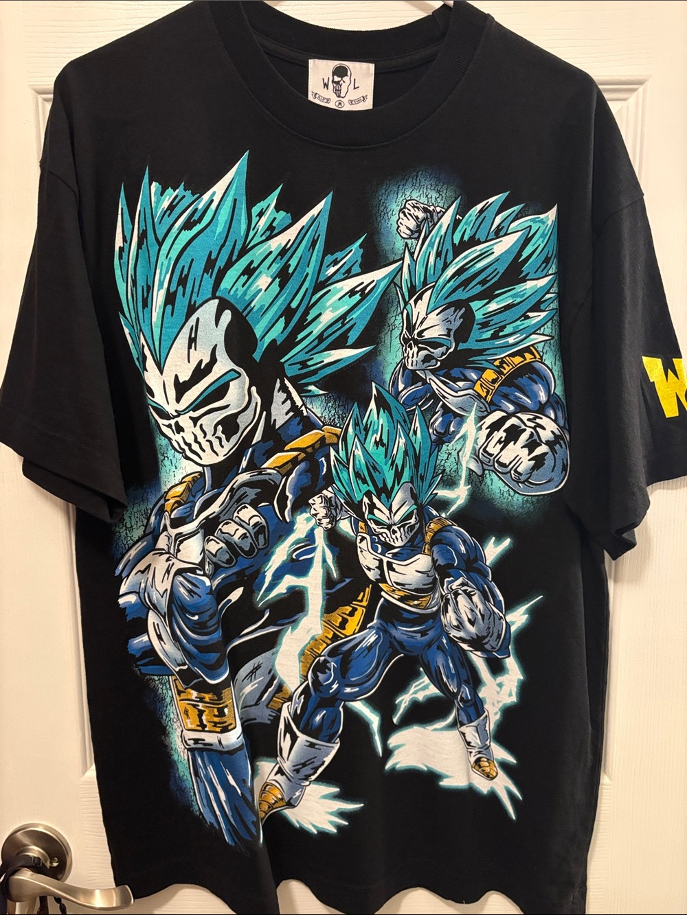 Warren lotas-Dragon Ball Z Style Graphic Tee - Black with Teal & White Artwork
